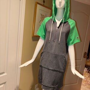 Sweet Pants Paris. Green and Gray Hooded Dress